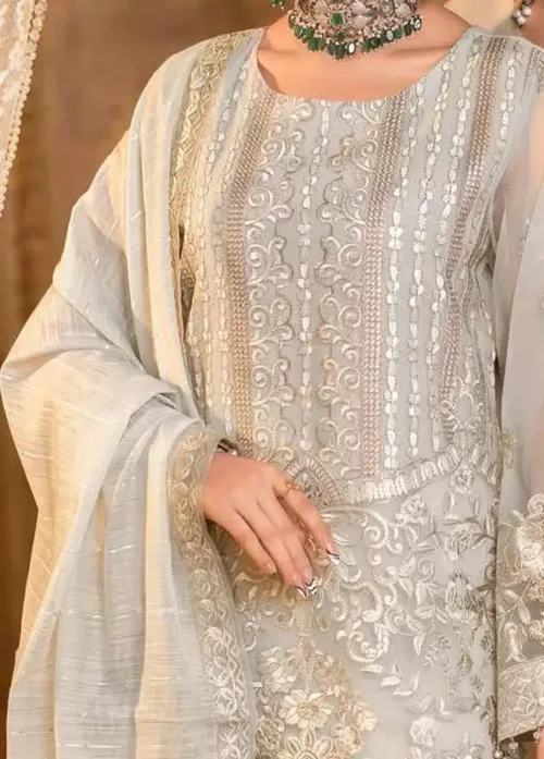 Champagne Organza Suit with Resham Embroidery and Zardozi Handwork - Patel Brothers NX 4