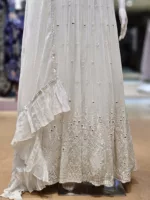 Elegant White Georgette Dress – Self-Embroidery & Mirror Work EXC202 - Patel Brothers NX 11