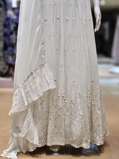 Elegant White Georgette Dress – Self-Embroidery & Mirror Work EXC202 - Patel Brothers NX 4