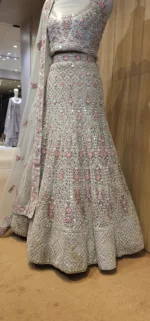 Light Grey Multi Embroidered Bridal LehengaSZL9098 - Patel Brothers NX 12