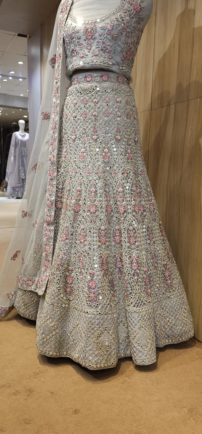 Light Grey Multi Embroidered Bridal LehengaSZL9098 - Patel Brothers NX 7