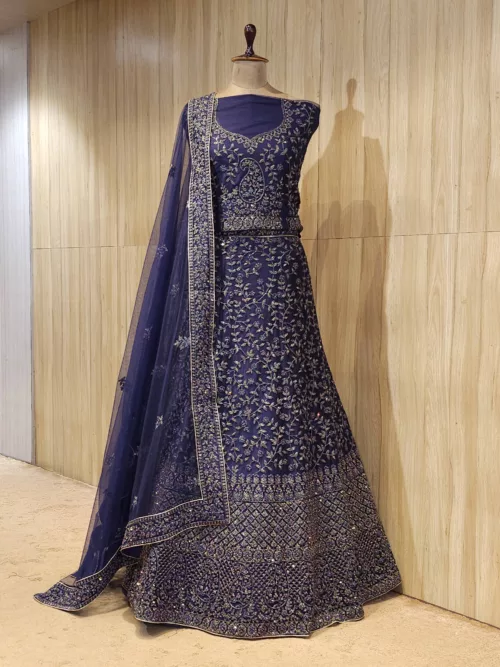 Ink Blue Zari Embroidered Bridal Lehenga SZL-9864 - Patel Brothers NX