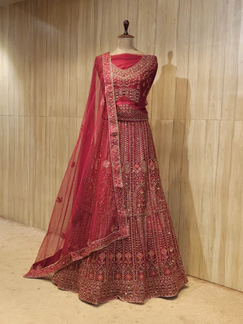 Red Zari Embroidered Intricate Bridal Lehenga SZL5727 - Patel Brothers NX 4