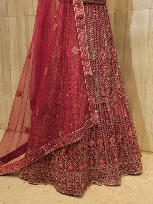 Red Zari Embroidered Intricate Bridal Lehenga SZL5727 - Patel Brothers NX 5