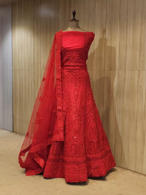 Persian Red Intricate Embroidered Bridal Lehenga SZL8517 - Patel Brothers NX