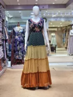 Elegant Dark Sea Green & Beige Long Georgette Dress Multi-Color Frills & Tiered Panels EXC229 - Patel Brothers NX 8