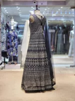 Dark Charcoal Gray Kashmiri-Style Contrast Embroidered Long Party Gown EXC8414 - Patel Brothers NX 10