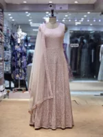 Light Rose Pink Kashmiri Style Embroidered Party Gown EXC8444 - Patel Brothers NX 8