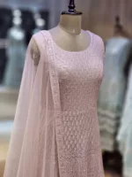 Light Rose Pink Kashmiri Style Embroidered Party Gown EXC8444 - Patel Brothers NX 9