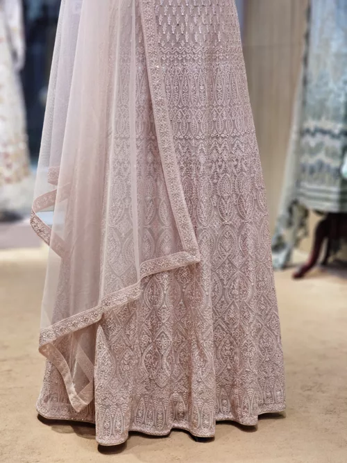 Light Rose Pink Kashmiri Style Embroidered Party Gown EXC8444 - Patel Brothers NX 3