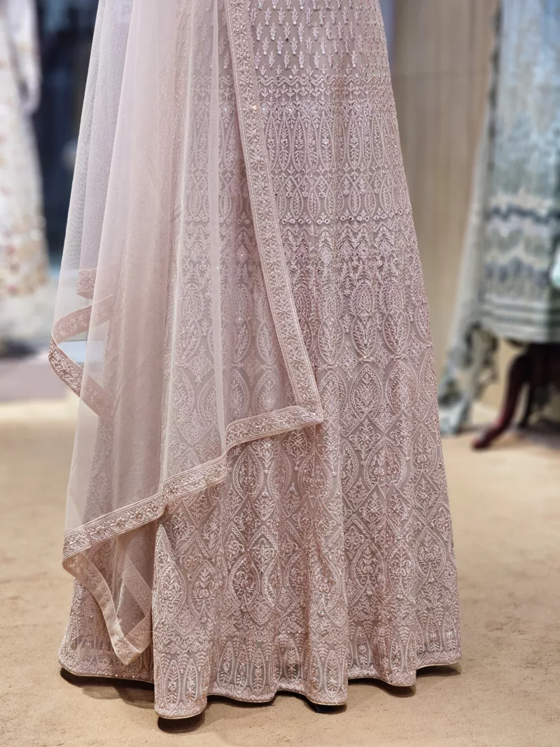 Light Rose Pink Kashmiri Style Embroidered Party Gown EXC8444 - Patel Brothers NX 5