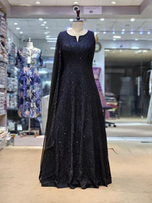 Jet Black Kashmiri Embroidered Georgette Party Gown EXC8485 - Patel Brothers NX 10