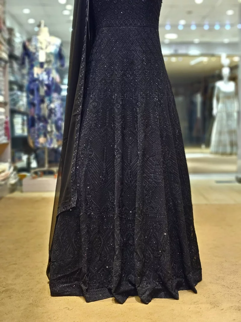 Jet Black Kashmiri Embroidered Georgette Anarkali Gown EXC8477 - Patel Brothers NX 7