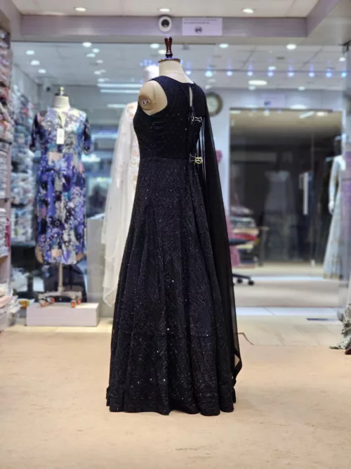 Jet Black Kashmiri Embroidered Georgette Anarkali Gown EXC8477 - Patel Brothers NX 4