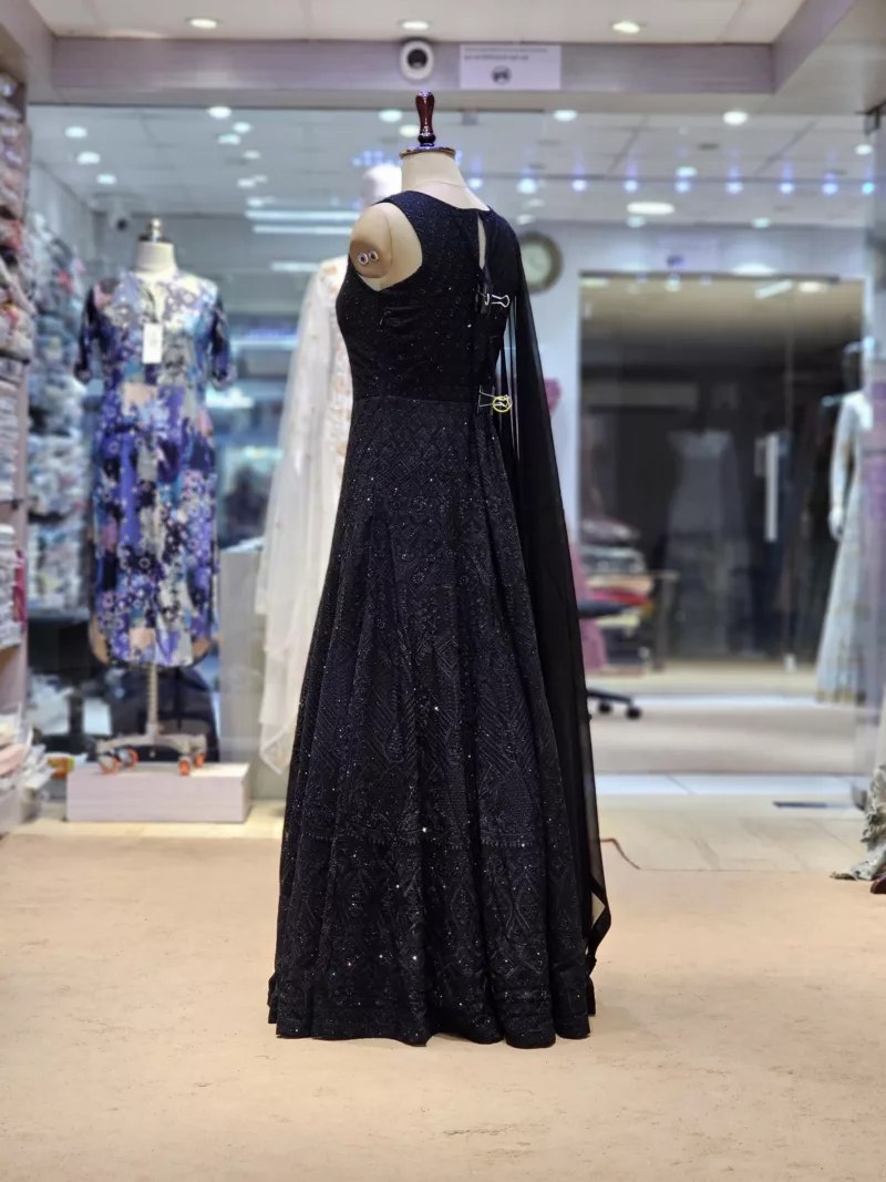 Jet Black Kashmiri Embroidered Georgette Anarkali Gown EXC8477 - Patel Brothers NX 6