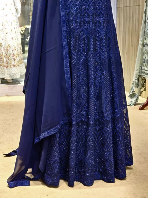 Deep Indigo Blue Kashmiri Embroidered Georgette Anarkali Gown EXC8477 - Patel Brothers NX 3