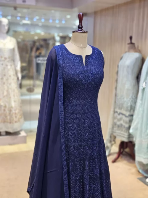 Deep Indigo Blue Kashmiri Embroidered Georgette Anarkali Gown EXC8477 - Patel Brothers NX 2