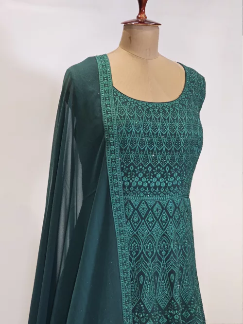 Persian Green Kashmiri Embroidered Georgette Long Party Gown EXC8479 - Patel Brothers NX 2