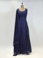 Dark Ink Blue Kashmiri Embroidered Georgette Long Party Gown EXC8479 - Patel Brothers NX 6