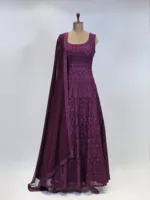 Cherry Wine Kashmiri Embroidered Georgette Long Party Gown EXC8479 - Patel Brothers NX 6