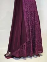 Cherry Wine Kashmiri Embroidered Georgette Long Party Gown EXC8479 - Patel Brothers NX 8