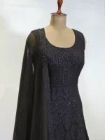 Jet Black Kashmiri Embroidered Georgette Party Gown EXC8485 - Patel Brothers NX 7