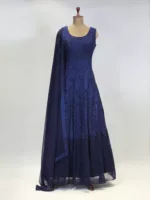 Dark Ink Blue Kashmiri Embroidered Georgette Party Gown EXC8485 - Patel Brothers NX 6