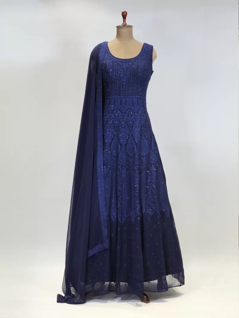 Dark Ink Blue Kashmiri Embroidered Georgette Party Gown EXC8485 - Patel Brothers NX 3