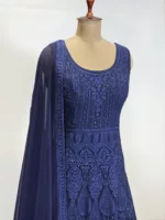 Dark Ink Blue Kashmiri Embroidered Georgette Party Gown EXC8485 - Patel Brothers NX 7