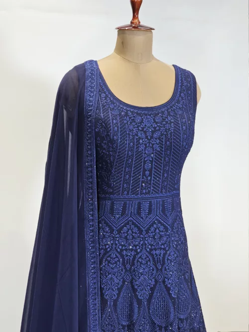 Dark Ink Blue Kashmiri Embroidered Georgette Party Gown EXC8485 - Patel Brothers NX 2