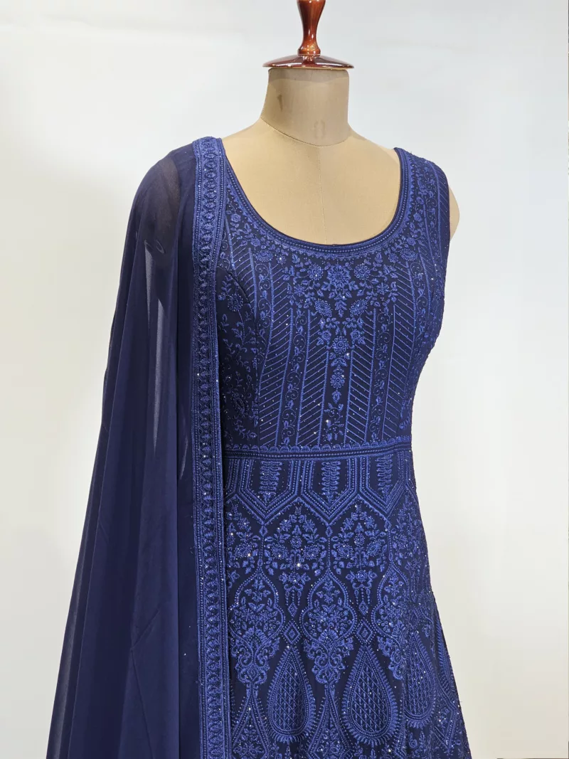 Dark Ink Blue Kashmiri Embroidered Georgette Party Gown EXC8485 - Patel Brothers NX 4