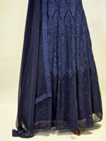 Dark Ink Blue Kashmiri Embroidered Georgette Party Gown EXC8485 - Patel Brothers NX 8