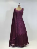 Cherry Wine Kashmiri Embroidered Georgette Party Gown EXC8485 - Patel Brothers NX 6