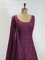 Cherry Wine Kashmiri Embroidered Georgette Party Gown EXC8485 - Patel Brothers NX 7