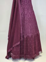 Cherry Wine Kashmiri Embroidered Georgette Party Gown EXC8485 - Patel Brothers NX 8