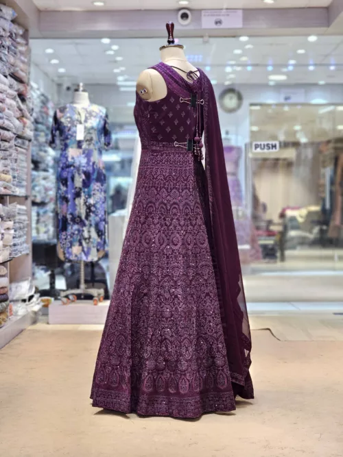 Dark Wine Kashmiri Embroidered Anarkali Gown EXC8487 - Patel Brothers NX 3