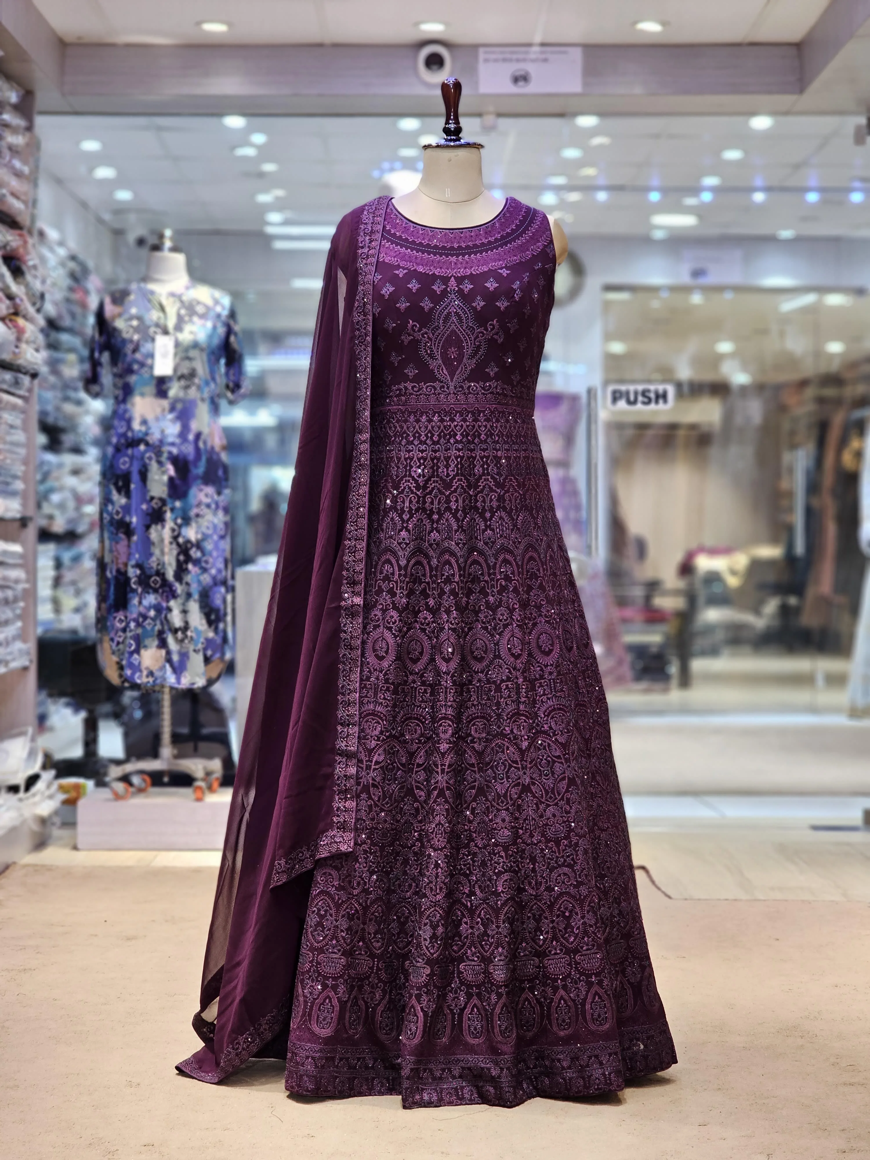 Dark Wine Kashmiri Embroidered Anarkali Gown EXC8487 - Patel Brothers NX 3 Dark Wine Kashmiri Embroidered Anarkali Gown EXC8487 - Patel Brothers NX 3