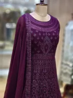 Dark Wine Kashmiri Embroidered Anarkali Gown EXC8487 - Patel Brothers NX 8