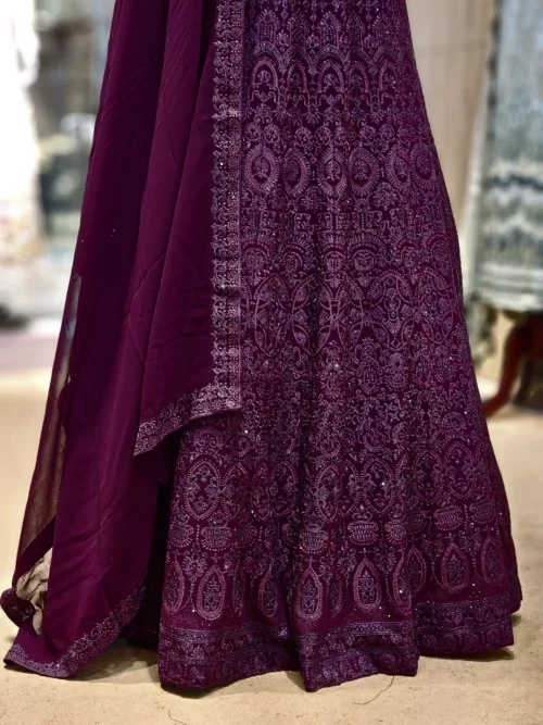 Dark Wine Kashmiri Embroidered Anarkali Gown EXC8487 - Patel Brothers NX 4