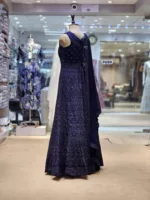 Dark Blue Self Intricate Kashmiri Embroidered Anarkali Gown EXC8487 - Patel Brothers NX 9