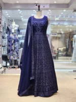 Dark Blue Self Intricate Kashmiri Embroidered Anarkali Gown EXC8487 - Patel Brothers NX 7