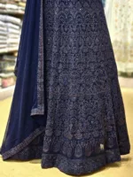 Dark Blue Self Intricate Kashmiri Embroidered Anarkali Gown EXC8487 - Patel Brothers NX 10