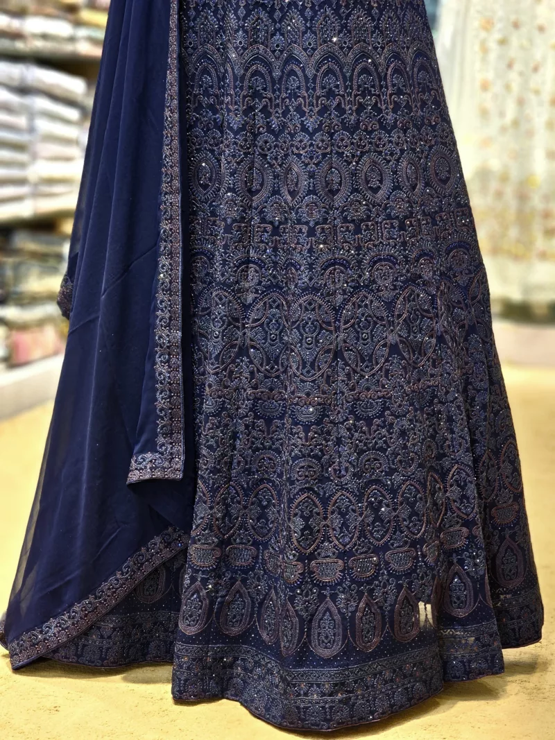 Dark Blue Self Intricate Kashmiri Embroidered Anarkali Gown EXC8487 - Patel Brothers NX 6