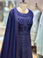 Dark Blue Self Intricate Kashmiri Embroidered Anarkali Gown EXC8487 - Patel Brothers NX 8