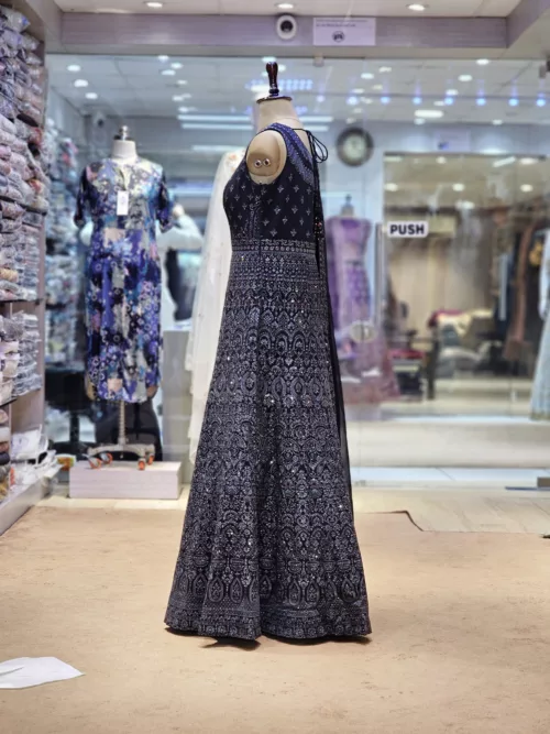 Dark Gray Kashmiri Embroidered Georgette Anarkali Gown EXC8487 - Patel Brothers NX 3