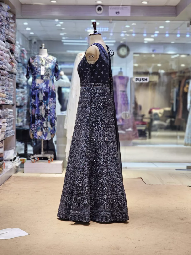 Dark Gray Kashmiri Embroidered Georgette Anarkali Gown EXC8487 - Patel Brothers NX 5