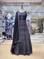 Dark Gray Kashmiri Embroidered Georgette Anarkali Gown EXC8487 - Patel Brothers NX 7