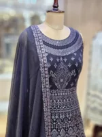 Dark Gray Kashmiri Embroidered Georgette Anarkali Gown EXC8487 - Patel Brothers NX 8