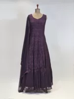 Dark Burgundy Wine Kashmiri Mughal Style Embroidered Party Gown EXC8602 - Patel Brothers NX 6