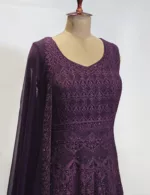 Dark Burgundy Wine Kashmiri Mughal Style Embroidered Party Gown EXC8602 - Patel Brothers NX 7